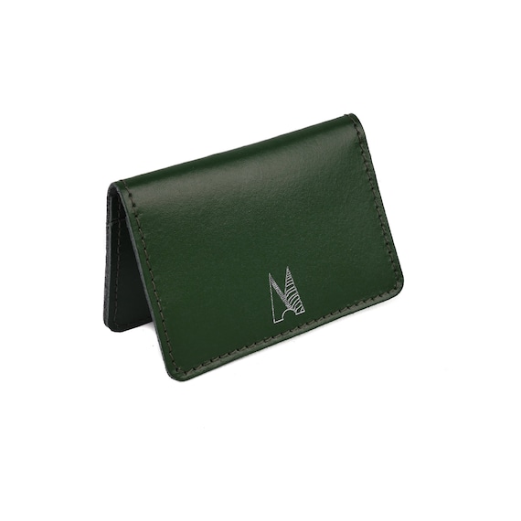 Handmade Dark Green Card Holder // Personalized Leather Slim 