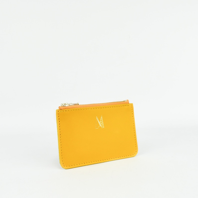 Yellow Leather Handmade Zip Purse // Small and Soft Card Etsy