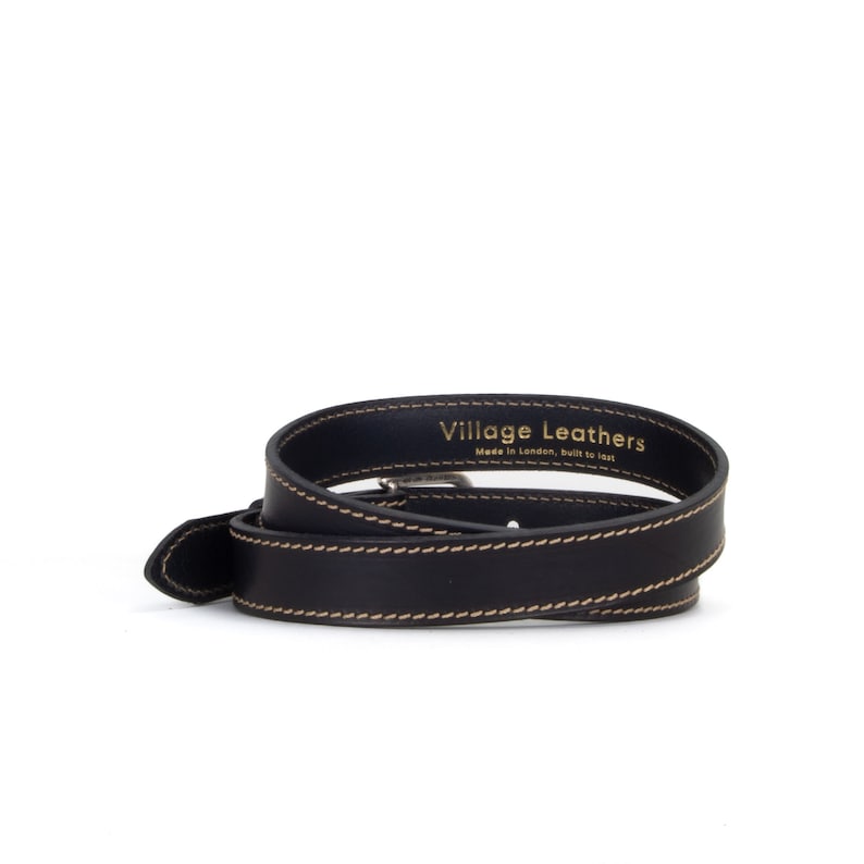 Stitched Black Leather Belt 1 1/8 30mm Quality Veg Tan Black Leather Jeans Belt Full Grain Leather Unusual Mens Belt image 8