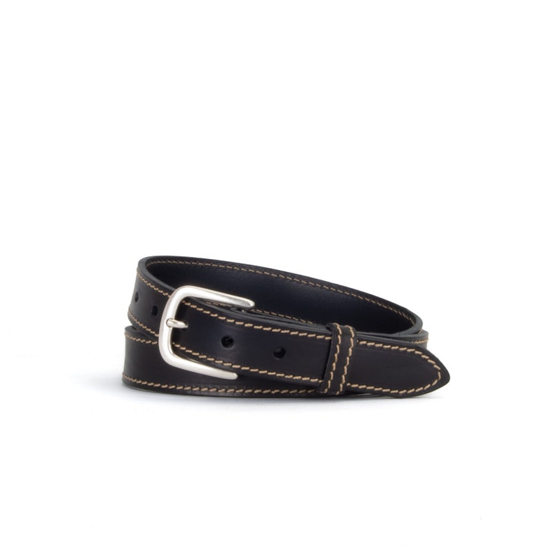 Stitched Black Leather Belt 1 1/8 30mm Quality Veg Tan Black Leather Jeans Belt Full Grain Leather Unusual Mens Belt image 9