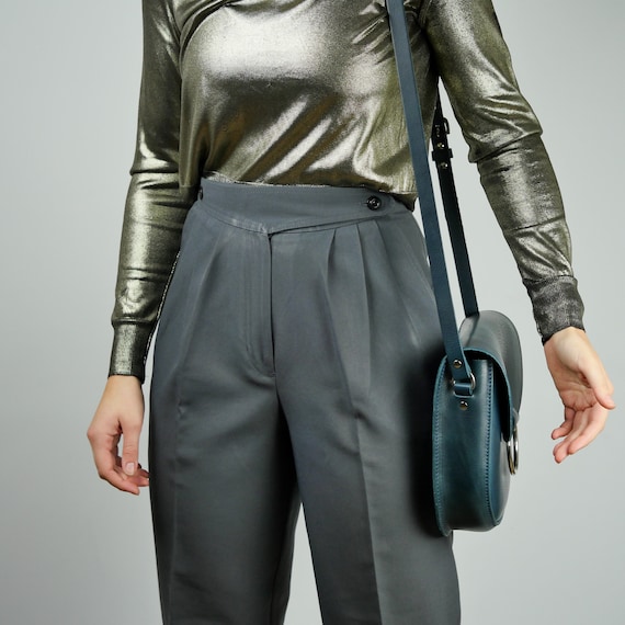 Navy leather sales saddle bag