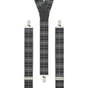 Men&#39;s Black and Grey Tartan Braces | Unisex Elastic Clip on Braces | Novelty Hipster Trouser Braces |  Suspenders for Men