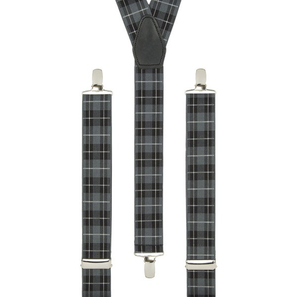 Men's Black and Grey Tartan Braces | Unisex Elastic Clip on Braces | Novelty Hipster Trouser Braces |  Suspenders for Men