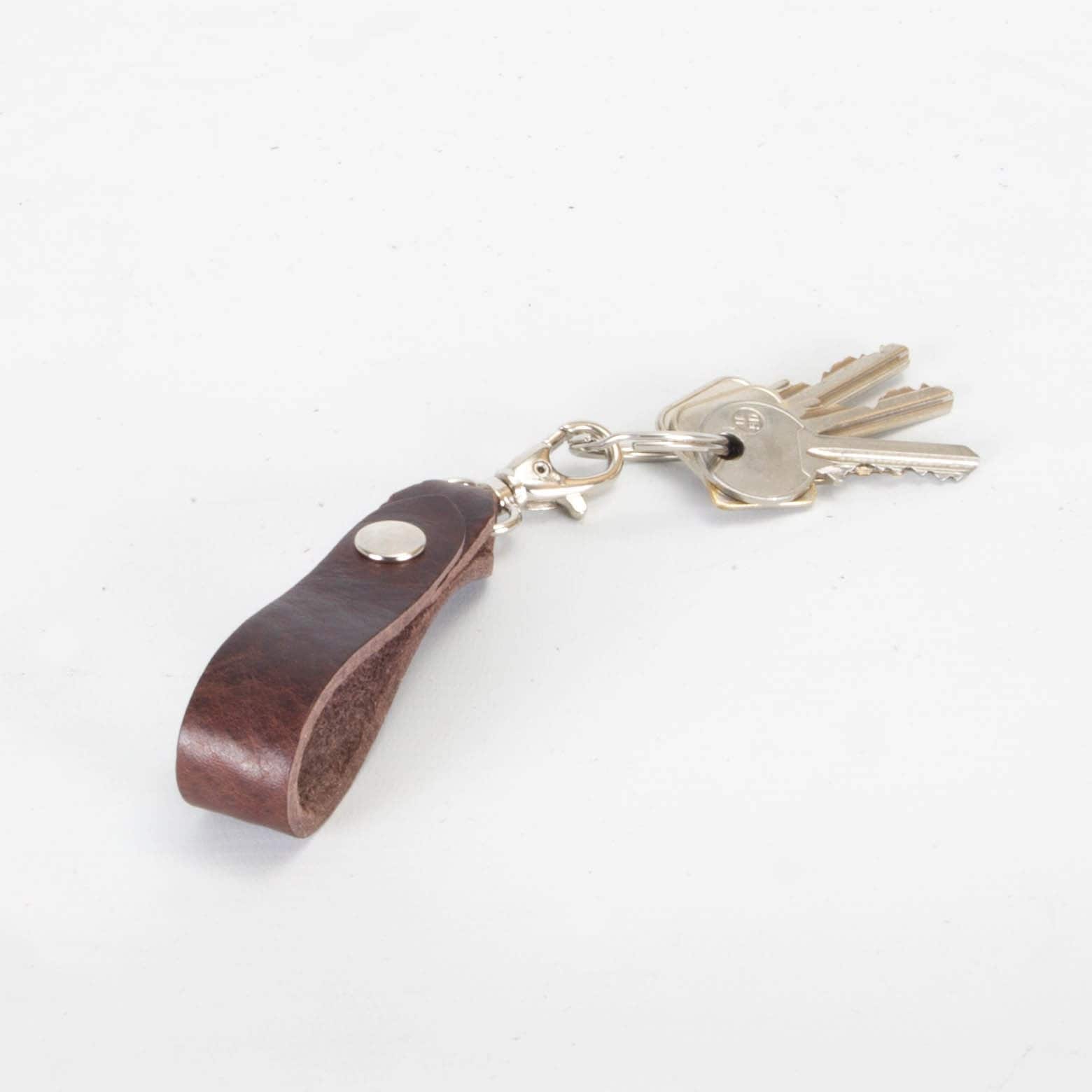 Brown Leather Key Holder for Belt | Quick Release Leather Key Ring with Snap Fastener | Full grain Vegetable Tanned Leather