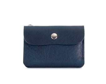 Navy Leather Purse | Leather Zip Wallet with Coin Purse | Sustainable Leather Cash and Card Purse