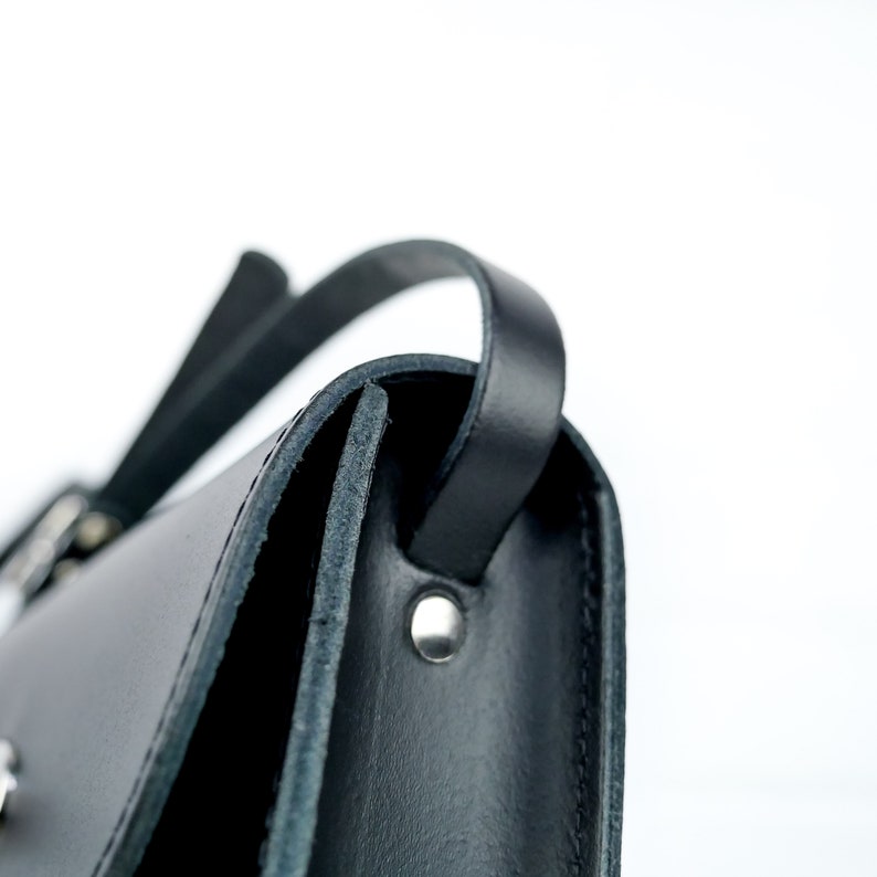 Black Leather Crossbody Bag Small Black Leather Satchel Handbag Black Leather Saddle Bag Handmade Black Leather Purse image 4
