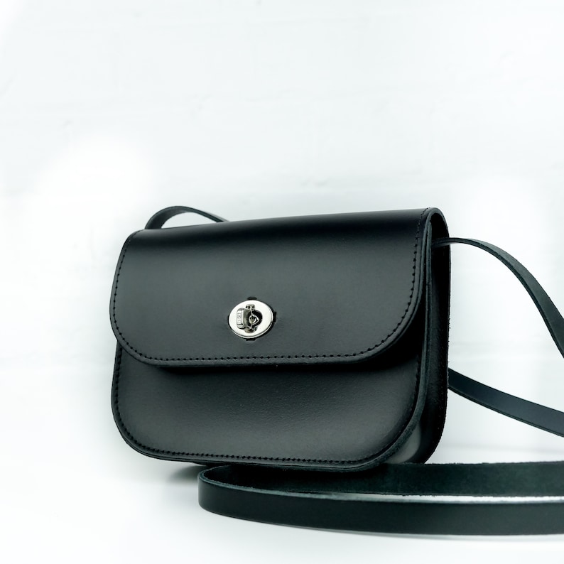 Black Leather Crossbody Bag Small Black Leather Satchel Etsy