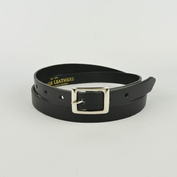 Ceinture en cuir noir faite à la main 3/4" // Ceinture fine en cuir véritable pour femme 20 mm