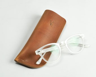 Handmade Tan Leather Glasses Sleeve, Full Grain Veg Tan Case