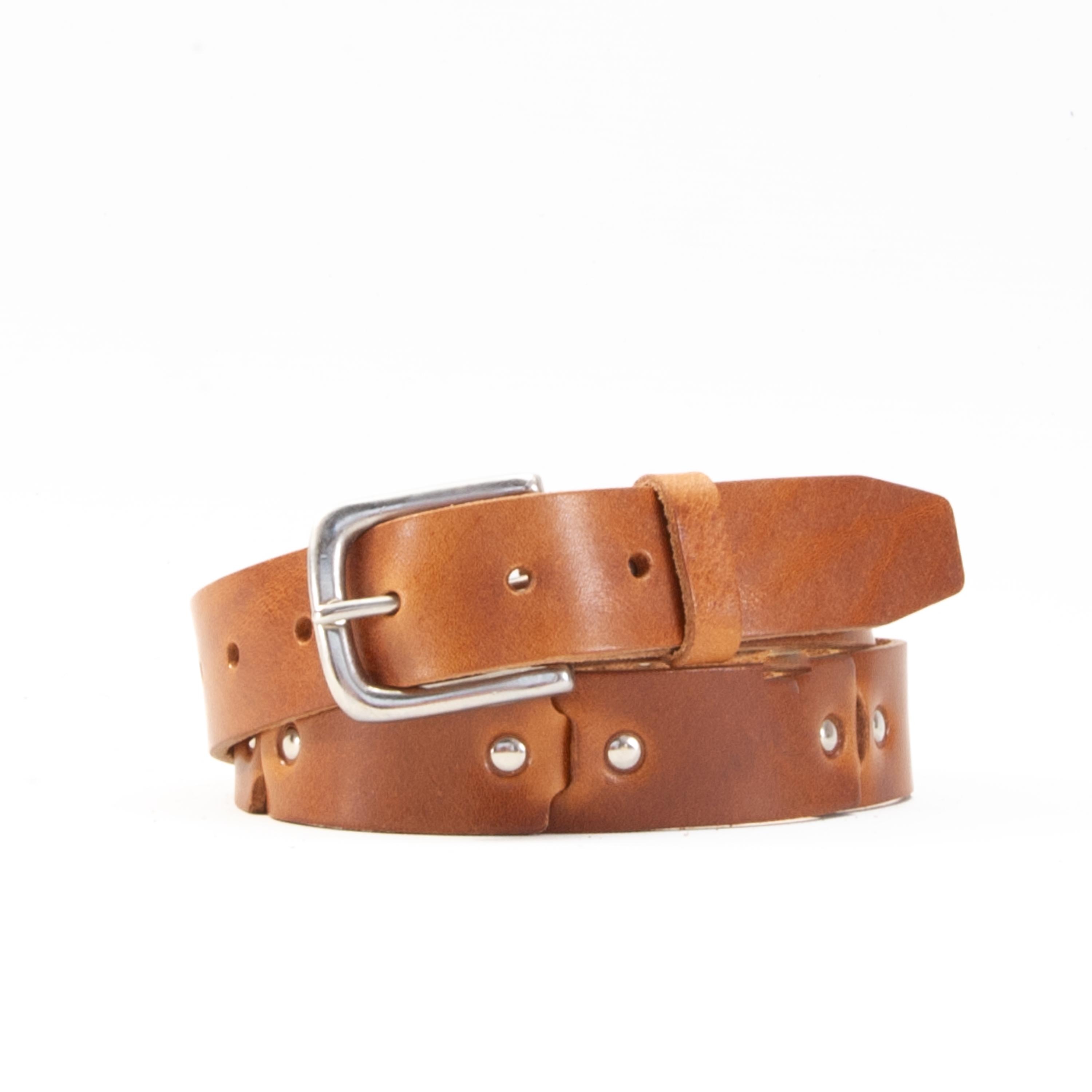 Sustainable Tan Leather Link Belt 1 1/4" // Tan Full Grain Leather Studded Belt // 32mm // 1.25" // Womens Belt // Mens Belt