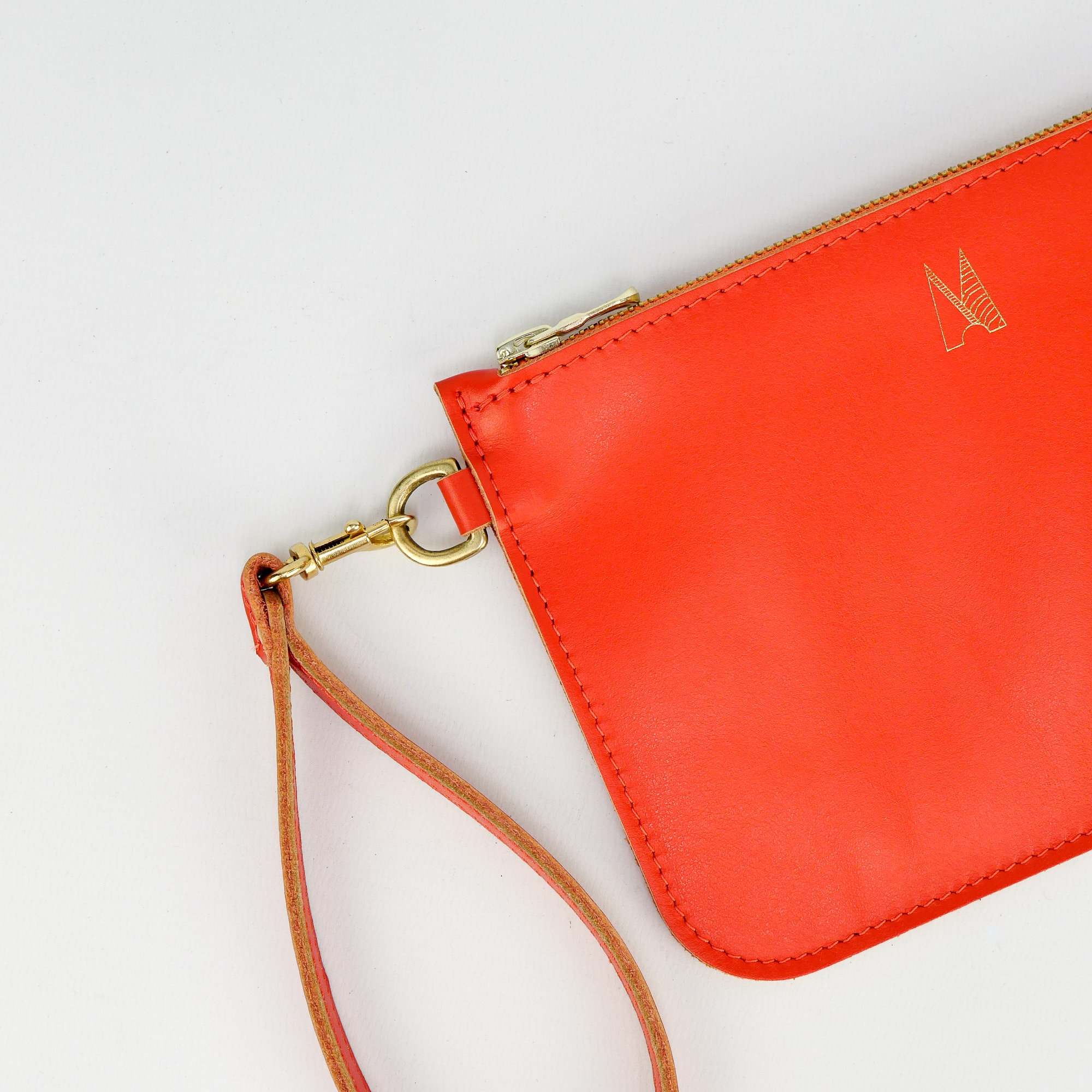 Italian Leather Orange Handbag With Gold Linked Chain