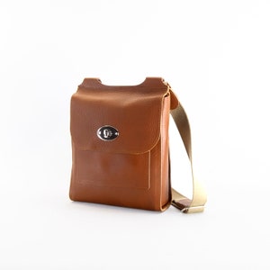 Tan Leather Crossbody Bag | Soft Leather Messenger | Veg Tan Turnlock Handbag