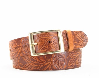 Floral Cutout Leather Belt | Vintage 60s Tooled Leather  display picture 2