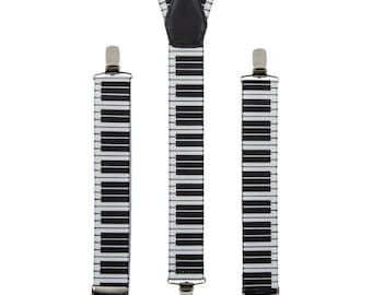 Piano Key Suspenders, Handmade Adjustable Elastic Trouser Braces