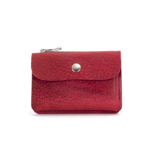 Monedero de piel burdeos / Cartera de piel roja con monedero / Monedero y tarjetero de piel sostenible