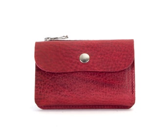 Burgundy Leather Purse | Red Leather Wallet with Coin Purse | Sustainable Leather Cash and Card Purse