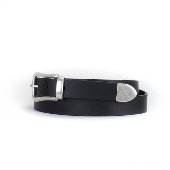 Handmade Skinny Black Leather Western Belt, Italian Veg Tan  display picture 3