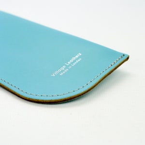 Leather Glasses Case // Light Blue Handmade Leather Spectacles Case // Bright Sky Blue Sunglasses Pouch // Chroma image 7