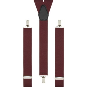 Men&#39;s Burgundy Braces | Unisex Elastic Clip on Braces | Novelty Hipster Trouser Suspenders for Men