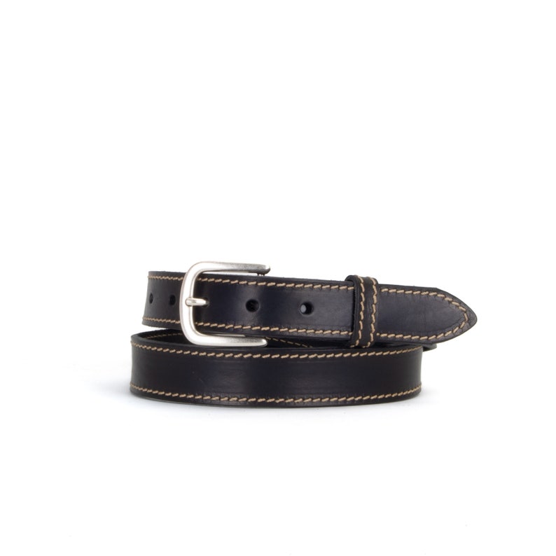 Stitched Black Leather Belt 1 1/8 30mm Quality Veg Tan Black Leather Jeans Belt Full Grain Leather Unusual Mens Belt image 3