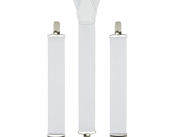 Plain White Braces, Handmade Elastic Adjustable Clip-on Suspenders