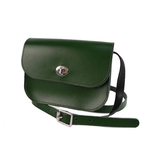 Dark Green Leather Handmade Shoulder Bag // Unusual Small Dark Green Leather Handmade Shoulder Bag // Unusual Small