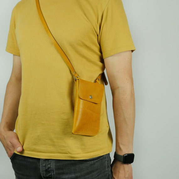 Sacoche bandoulière en cuir pour téléphone portable - Pochette holster cuir  Femme Homme