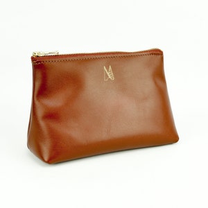 Tan Leather Travel Bag Handmade // Soft Italian Leather Make Up pouch // Roam