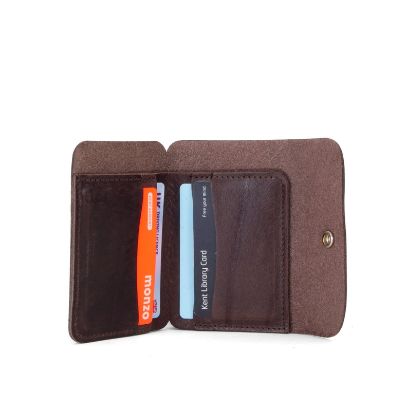 Cartera de cuero marrón / Cartera de cuero con monedero / Monedero y tarjetero de cuero sostenible imagen 7