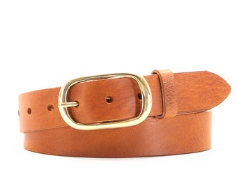 Handmade Tan Leather Belt, Italian Veg Tan Full Grain, 32mm  display picture 3