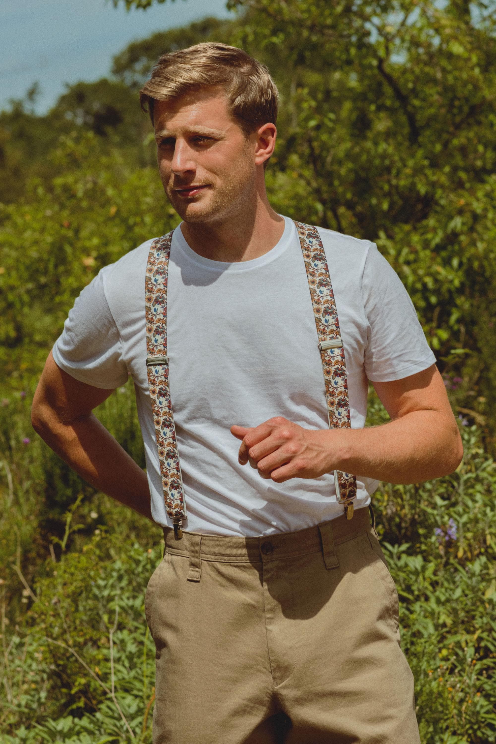 Handmade Floral Braces, Elastic Clip-On Suspenders