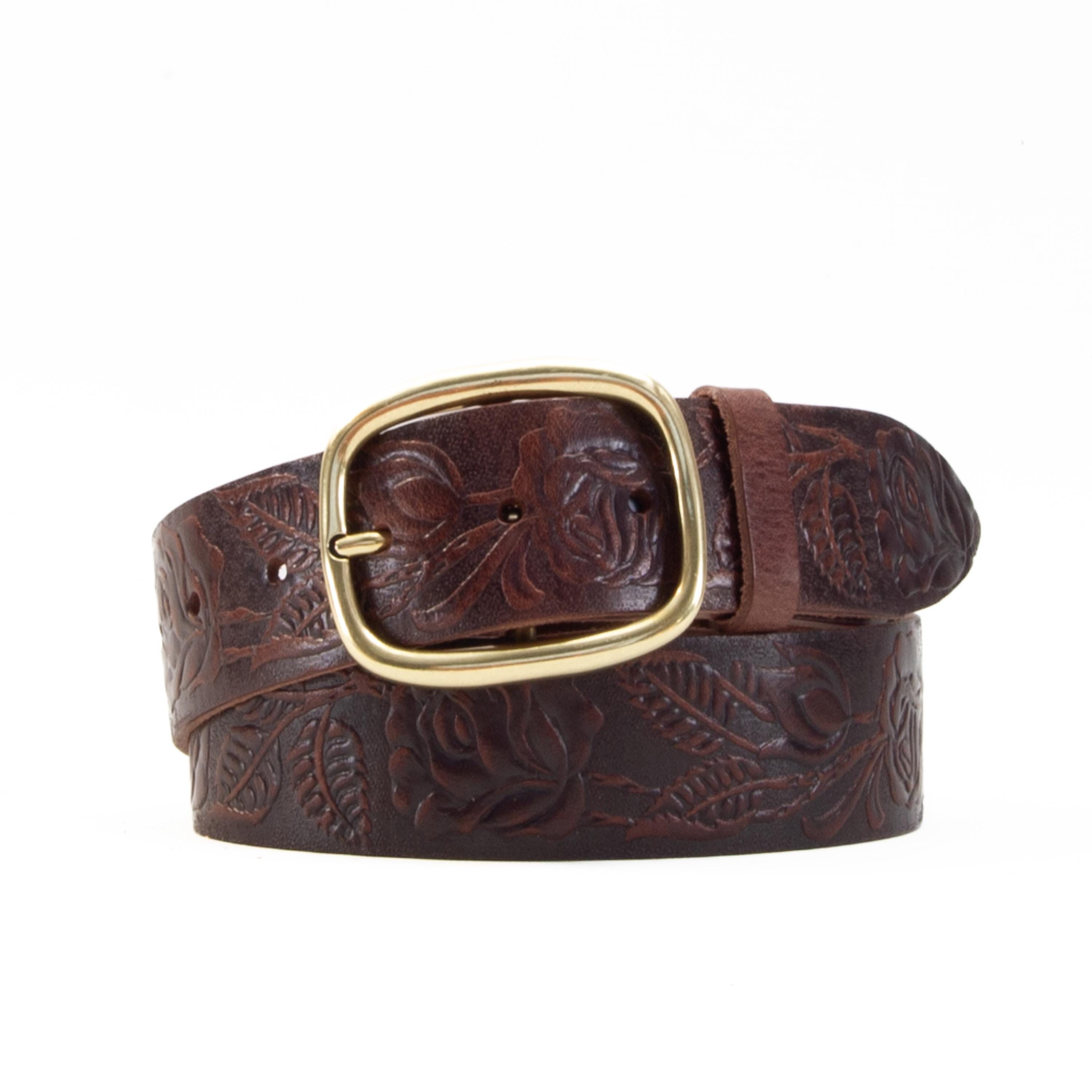 Leather Belt Brown Engraved Floral Vine Wide Italian Leather Medium Leather Belts - Brown Western Floral Embossed — Farmericana  main image 4