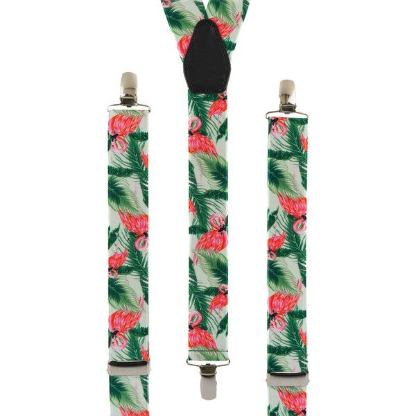 Mens Suspender // Braces for Men // Tropical Flamingo Trouser Braces with Satin Finish // Pool Party // Handmade Trouser Suspenders