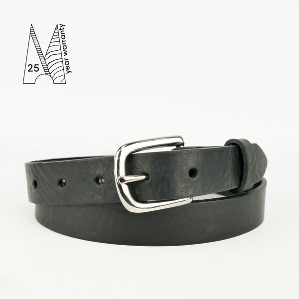 Black Leather Belt 1" // 25mm Skinny Full Grain Leather Belt Black // Womens Belt // Mens Belt