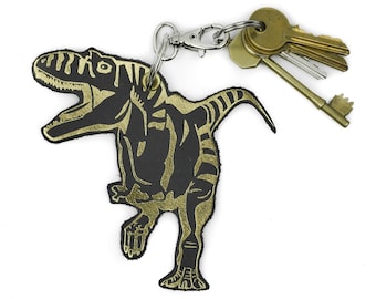 Handgefertigte Leder T-Rex Schlüsselanhänger | Dinosaurier Taschenanhänger