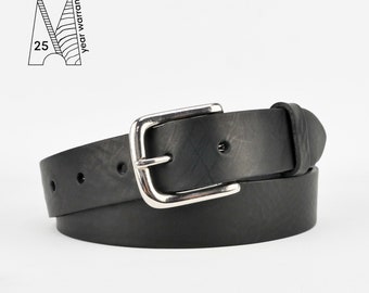 Black Leather Belt 1 1/4" // Black Full Grain Leather Jeans Belt // 32mm // Womens Belt // Mens Belt