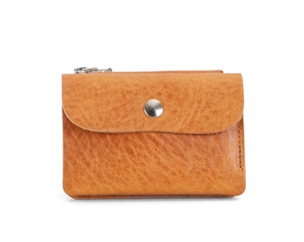 Handmade Tan Leather Purse, Vegetable Tanned Cash and Coin Wallet