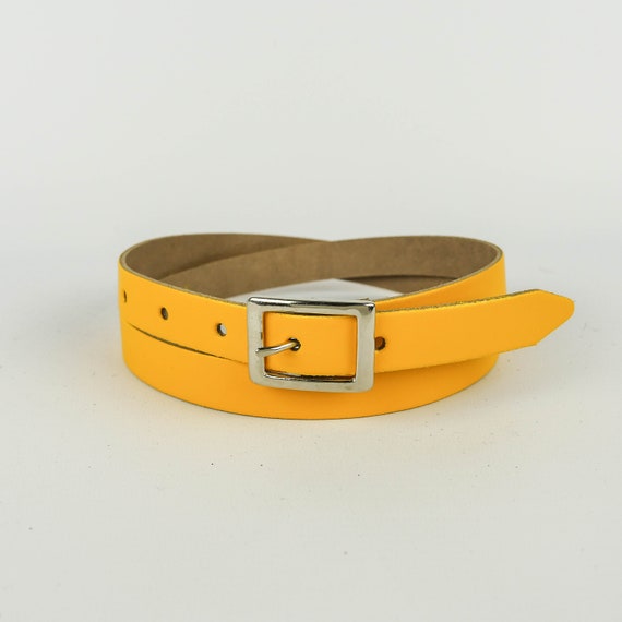 Leather Belt Handmade Bright Yellow 3/4 