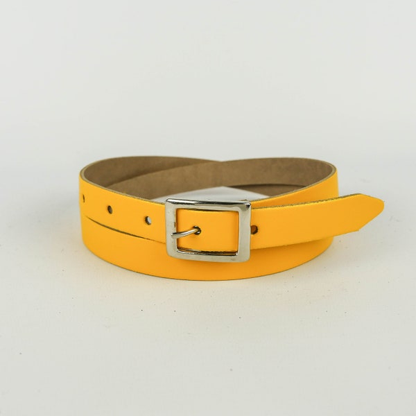 Leather Belt Handmade Bright Yellow 3/4" // Ladies 20mm Real Leather Skinny Belt