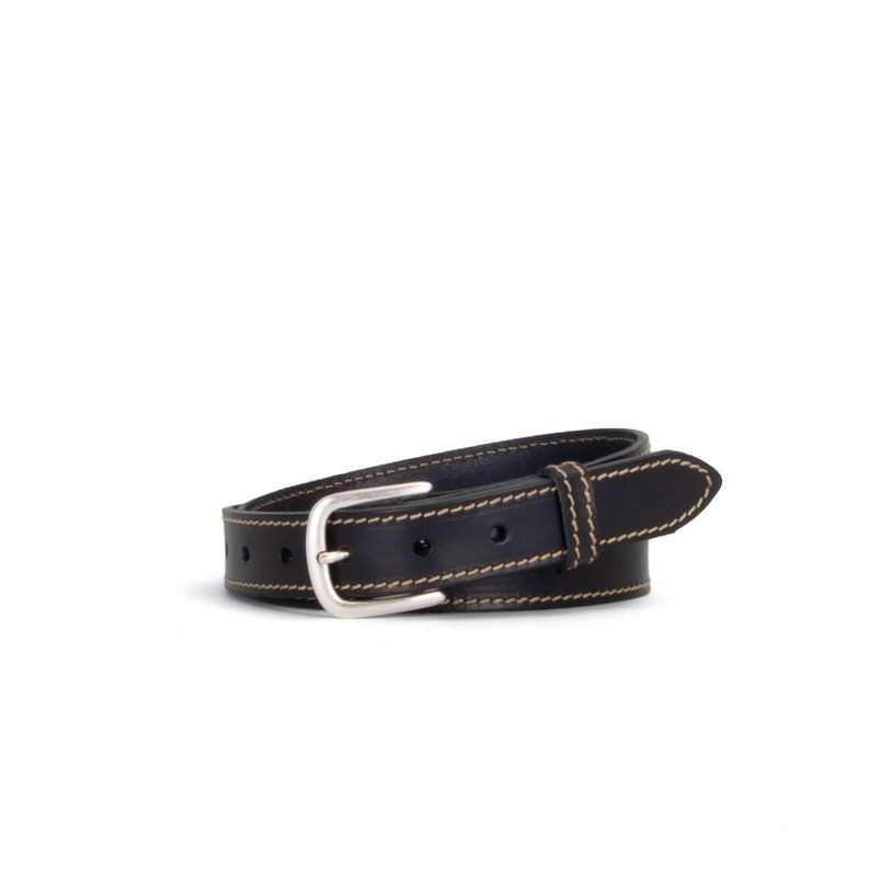 Stitched Black Leather Belt 1 1/8 30mm Quality Veg Tan Black Leather Jeans Belt Full Grain Leather Unusual Mens Belt image 5