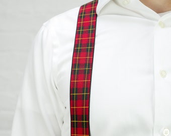 Red Tartan Braces, Handmade Elastic Clip-On Adjustable Suspenders