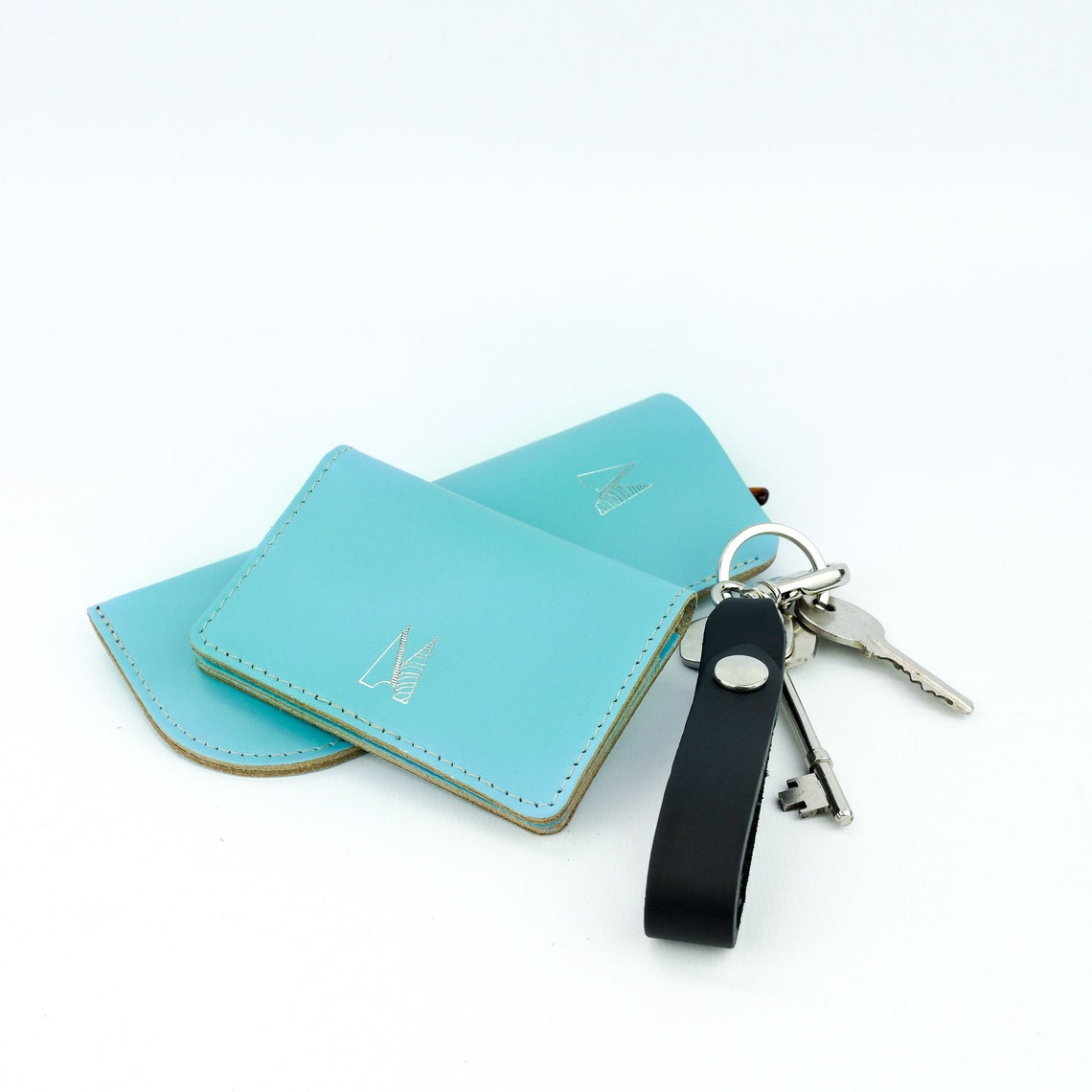Handmade Sky Blue Card Holder // Personalised Leather Wallet Etsy