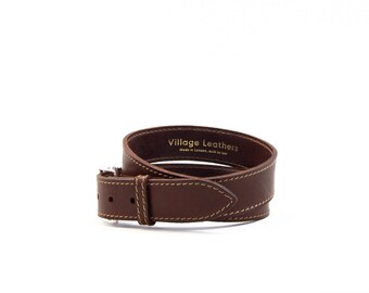Vintage Handmade Brown Leather Belt with Contrast Stitching and Large Buckle Vintage Brown Leather Belt With Contrast Stitching and Brass  main image 3