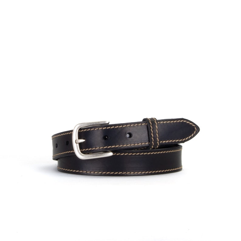 Stitched Black Leather Belt 1 1/8 30mm Quality Veg Tan Black Leather Jeans Belt Full Grain Leather Unusual Mens Belt image 1