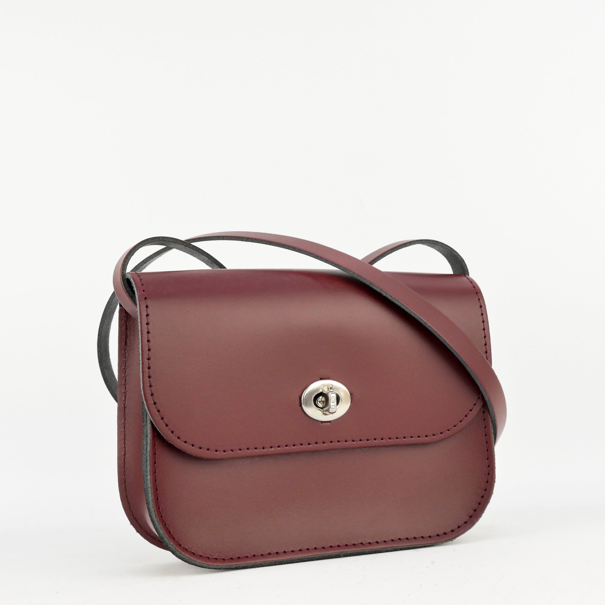 Burgundy Leather Crossbody Bag // Medium Cross Shoulder 