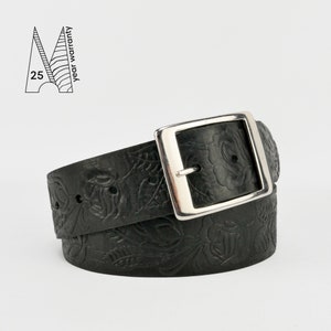 Zwarte leren riem 1 3/4&quot; breed | Volnerfleren riem 44 mm | Leren riem met reliëf | Leren riem met reliëf