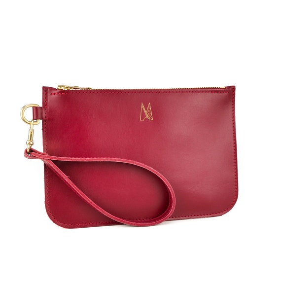 Red Leather Clutch Bag Handmade Soft Italian Leather Wristlet Roam Etsy Ireland