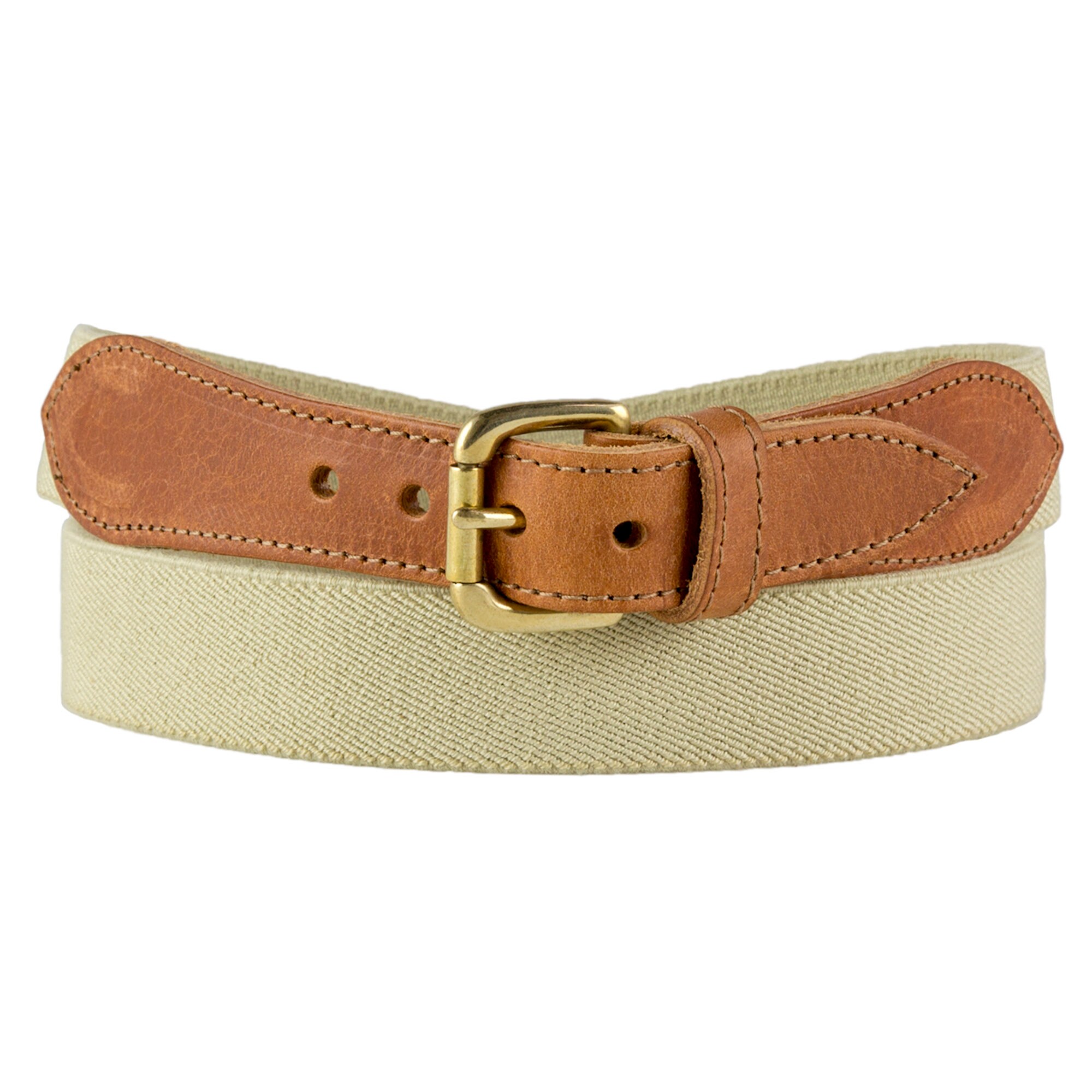Beige bing Belt with Leather Tabs // Narrow Tan Leather Etsy