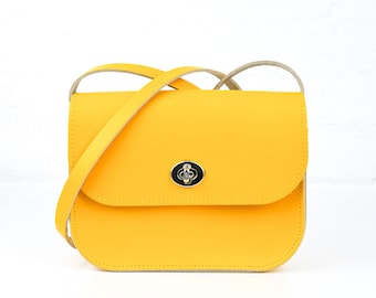 Leather Chroma Handmade  Yellow Shoulder Bag // Medium Cross Body Handbag