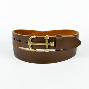 Brown Leather Belt With Anchor Buckle 1// Handmade Belt - Etsy